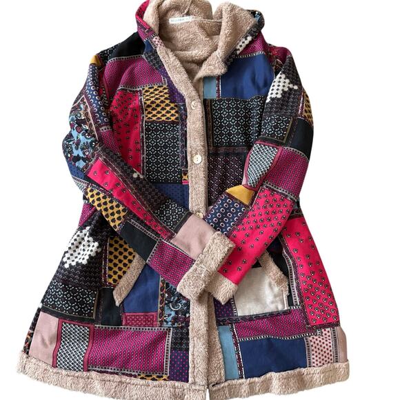 Cellabie Patchwork Coat 2XL Boho Fleece Phoebe Buffay Style Cottagecore Y2K - Picture 1 of 12